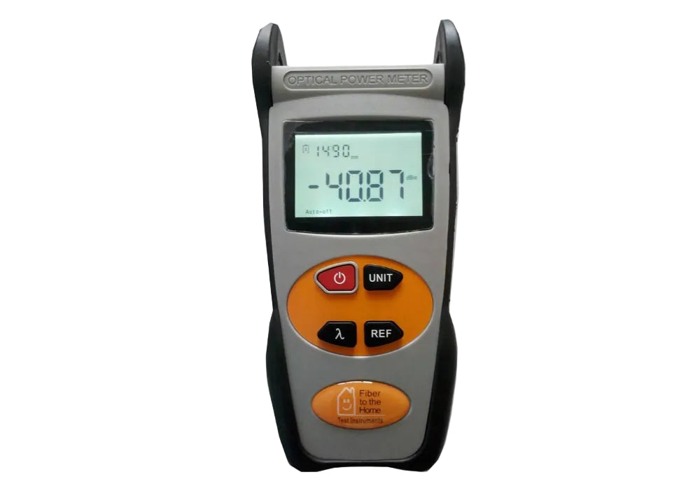 Optical power meter with digital display on a white background